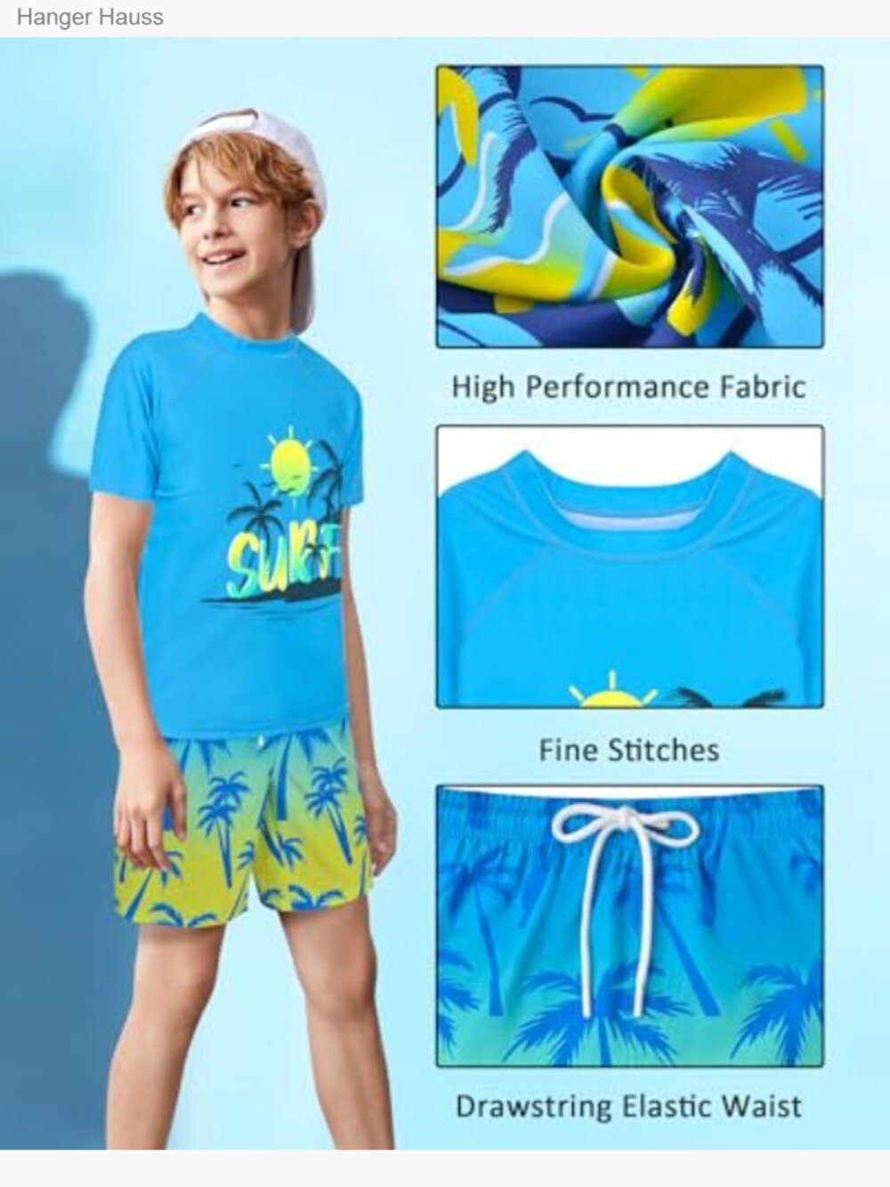 Boys Rash Guard Set - UPF 50+ Sun Protection Swim Trunks - Picture 5 of 7